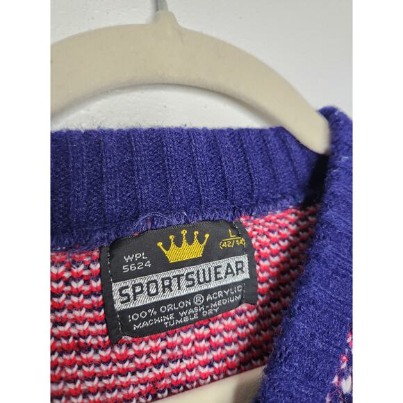 Vintage 70s 80s Sportswear Fair Isle Sweater Mens Large Groovy Hippie Rockabilly - Picture 3 of 4